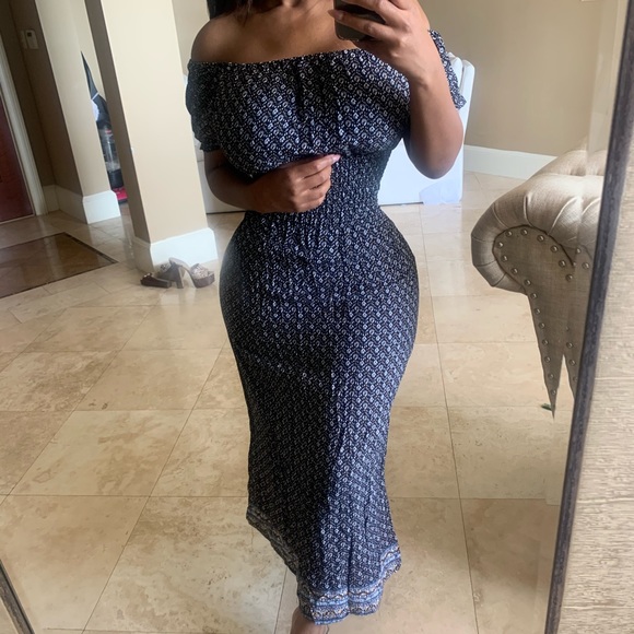 Peasant Off Shoulder Smocked Waist Maxi Dress - Picture 2 of 3